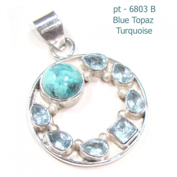 Unique design 925 sterling silver blue topaz turquoise pendant jewellery